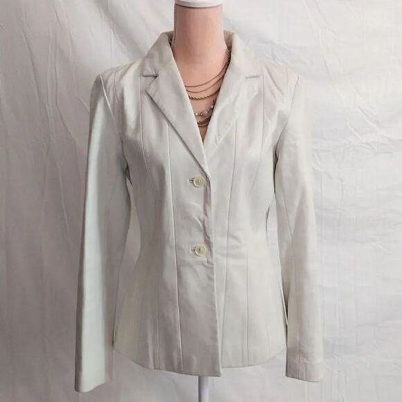 VTG 80s Margaret Godfrey White Leather Patchwork Fitted Jacket Size 6 *Small - Picture 4 of 15